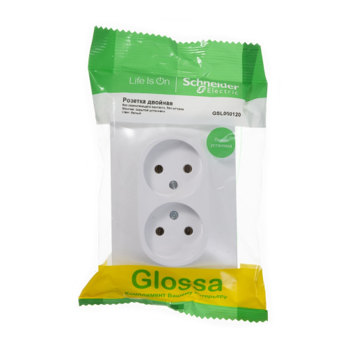 Розетка с/у GLOSSA 2м б/з белый IP20 в сборе 16А (упак-15шт) SchE                                         фото 5                    