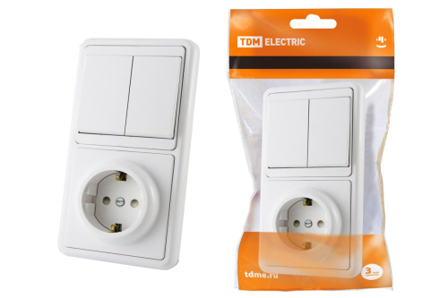 Блок комбинированный БКВР 2-х кл. выкл + розетка 2П+З с з/ш ТДМ                                        