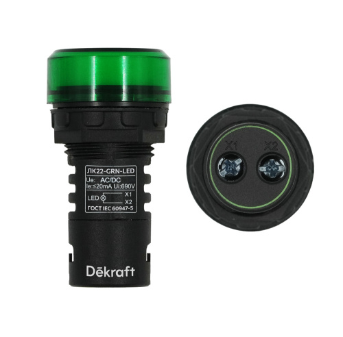 Лампа сигнальная AD-22DS зеленый 220В (LED)матрица d22мм DEKraft                                        