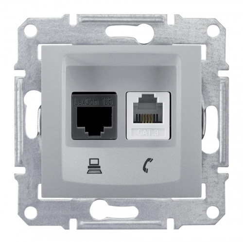 Розетка с/у Sedna RJ11+RJ45 2м алюминий механизм кат.5Е (телеф.+комп.) (упак-1шт) SchE                                         фото 4                    