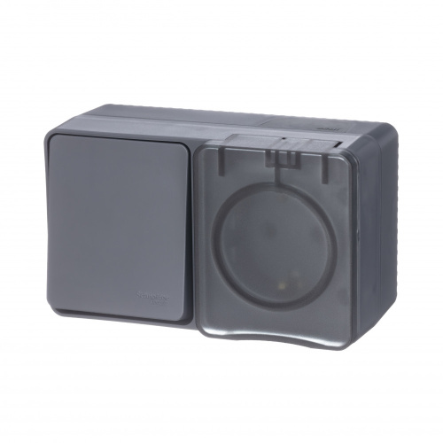 Блок о/у AtlasDesign Profi54 Розетка 1м с/з с з/ш 16А + Выкл. 1кл антрацит IP54 SchE                                        