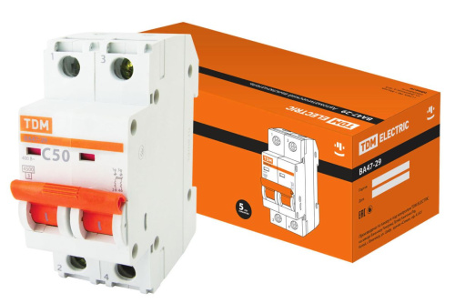 Автоматический выключатель 2п 50А С ВА47-29 ТДМ                                        