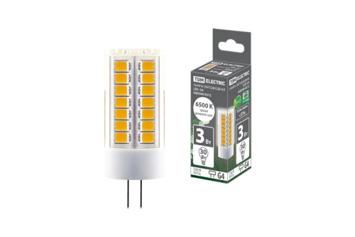 Лампа светодиодная G4-3 Вт-230 В-6500 К, SMD, 16x43 мм ТДМ                                        