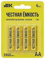 Батарейка щелочная Alkaline LR06/AA (4шт/блистер) IEK          