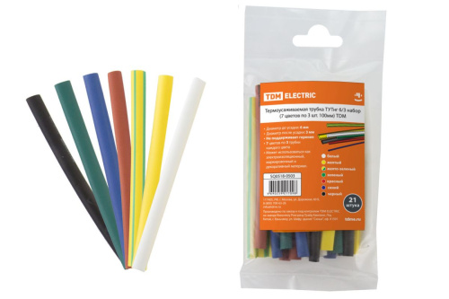 Термоусаживаемая трубка 6/3 набор (7 цветов по 3 шт. 100мм) ТУТнг ТДМ                                        