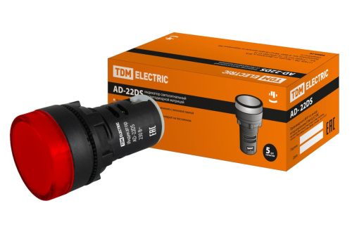 Лампа сигнальная AD-22DS красный 230В (LED)матрица d22мм ТДМ                                        