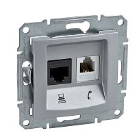Розетка с/у Sedna RJ11+RJ45 2м алюминий механизм кат.5Е (телеф.+комп.) (упак-1шт) SchE          