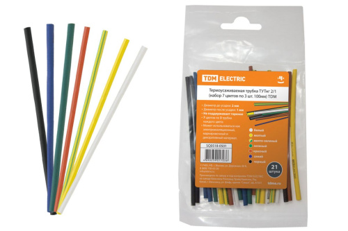 Термоусаживаемая трубка 2/1 набор (7 цветов по 3 шт. 100мм) ТУТнг ТДМ                                        