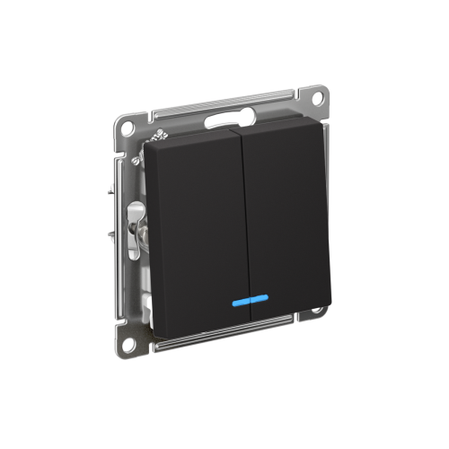 Выключатель с/у AtlasDesign 2кл карбон, механизм IP20 10А с инд. (упак-5шт) SchE                                        