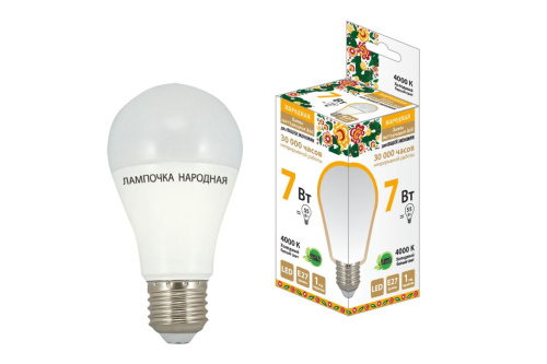 Лампа светодиодная   7Вт Е27 A60 4000К (58х109мм) Народная TDM                                        