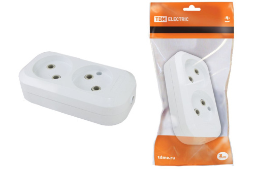 Колодка розеточная 2 гнезда 2П б/з 10А 250В белая ТДМ                                        