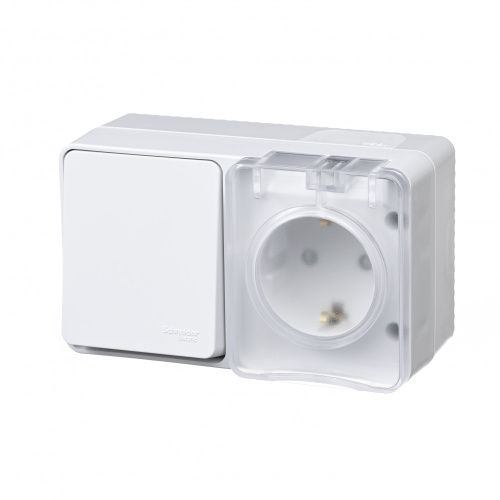 Блок о/у AtlasDesign Profi54 Розетка 1м с/з с з/ш 16А + Выкл. 1кл белый IP54 SchE                                        