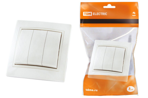 Выключатель с/у Таймыр 3кл белый IP20 10А ТДМ                                        