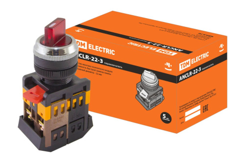 Переключатель ANCLR-22-3 красный неон 230В I-O 1з+1р на 3 фикс.полож. ТДМ                                        