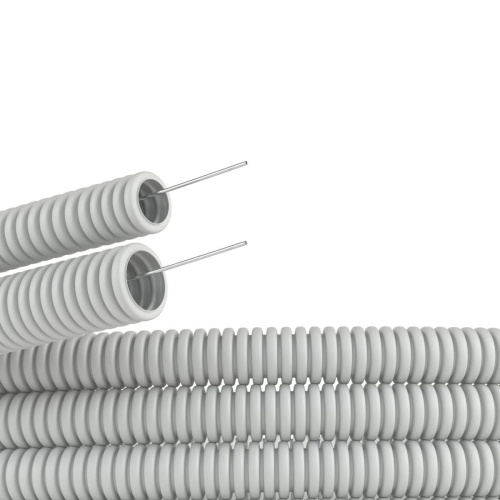 Труба гофрированная ПВХ с зондом 25 (25м) легкая, серый ДКС                                        