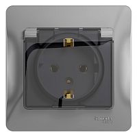 Розетка с/у GLOSSA 1м с/з с з/ш алюминий IP 20 в сборе 16А 250В с защ.крыш. (упак-15шт) SchE          