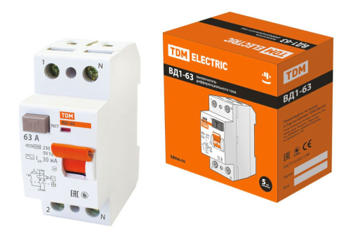 УЗО 2п   63А 30мА Выключатель дифференциальный ВД1-63 ТДМ                                        