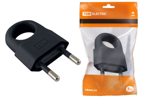 Вилка с кольцом 10А 250В б/з черная ТДМ                                        