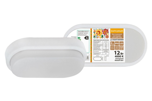 Светильник светодиодный ЖКХ  12Вт 4000К IP65 овал ДПП 2801 Народный ТДМ                                        