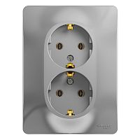 Розетка с/у GLOSSA 2м с/з алюминий IP20 в сборе 16А (упак-10 шт) SchE          