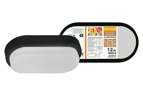 Светильник светодиодный ЖКХ  12Вт 4000К IP65 овал ДПП 2802 черный ТДМ                                        