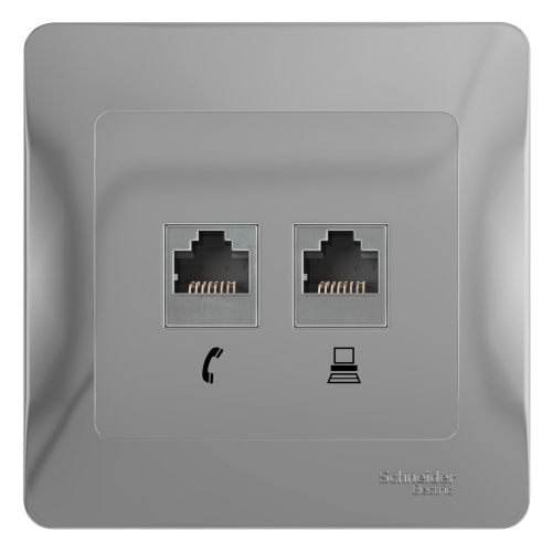Розетка с/у GLOSSA RJ11+RJ45 2м алюминий механизм кат.5E (телеф.+комп.) (упак-10шт) SchE                                        