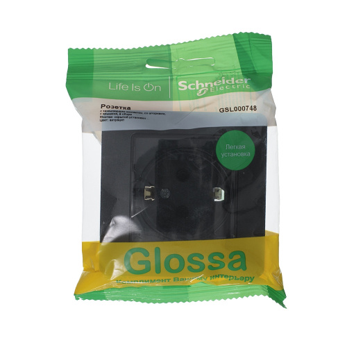 Розетка с/у GLOSSA 1м с/з с з/ш антрацит IP44 в сборе 16А 250В с защ.крыш. (упак-10шт) SchE                                         фото 2                    