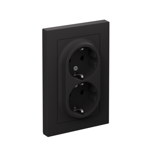 Розетка с/у AtlasDesign 2м с/з с з/ш карбон IP20 в сборе 16А (упак-6шт) SchE                                        