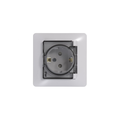 Розетка с/у GLOSSA 1м с/з с з/ш белый IP44 в сборе 16А с защ.крыш. (упак-10шт) SchE                                         фото 4                    