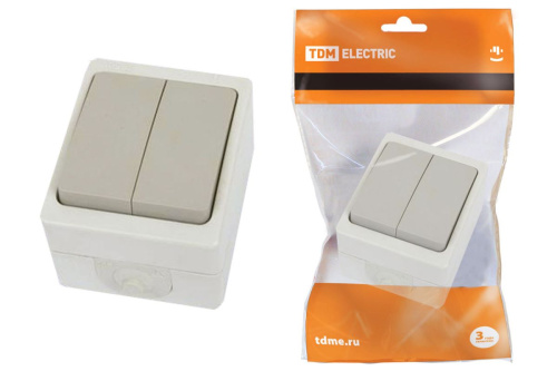 Выключатель о/у Вуокса 2кл серый IP54 10А ТДМ                                        