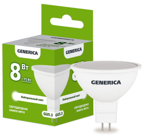 Лампа светодиодная   8Вт Gu5.3 MR16 4000К (упак-100шт) GENERICA                                        