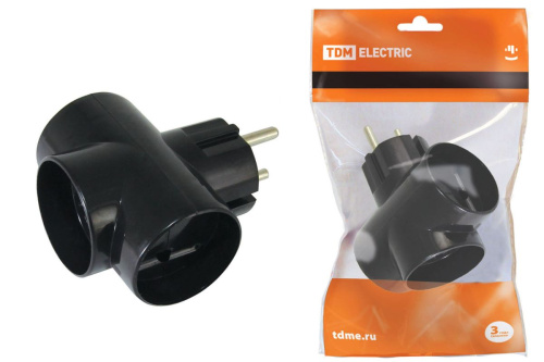 Тройник 3х2П 16А 250B черный ТДМ                                        