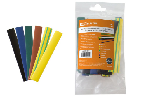 Термоусаживаемая трубка 8/4 набор (7 цветов по 3 шт. 100мм) ТУТнг ТДМ                                        